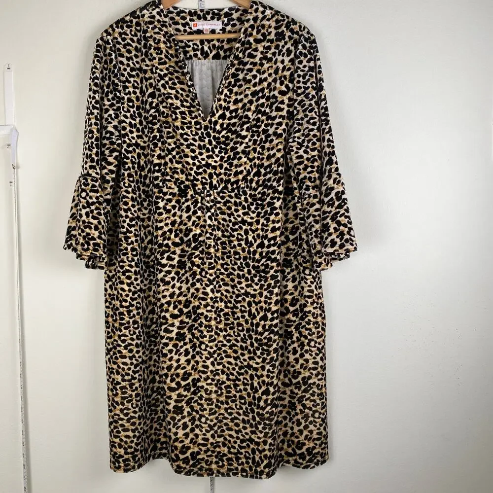 Jude Connally Kerry Animal Velvet Shift Dress Beige Black Size XL - Picture 5 of 11
